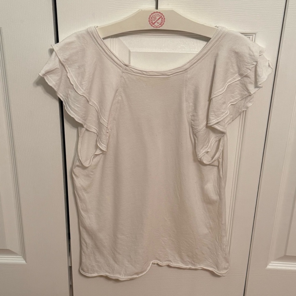 Anthropologie Maeve Catie White Flutter Sleeve Top - Picture 3 of 4